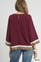 Umgee Scalloped Hem Color Block Top