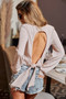 BiBi Cable Knit Long SSleeve Top with Back Round Hole