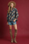 Umgee Abstract Print Ruffle Neck Top