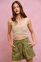 SO ME Paper Bag Patch Pocket Drawstring Twill Shorts