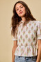 SO ME Floral Cotton Smocked Short Sleeves Blouse