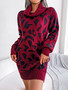 2F/W Street Style Turtleneck Leopard Print Long Sleeve Basic Sweater Dress