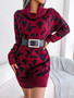 2F/W Street Style Turtleneck Leopard Print Long Sleeve Basic Sweater Dress