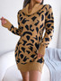 2F/W Street Style Turtleneck Leopard Print Long Sleeve Basic Sweater Dress