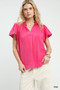 Umgee Texture Flutter Sleeve Notched Blouse