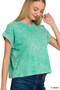 Zenana Halo Washed Cotton Cuffed Short Sleeve Top