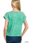 Zenana Halo Washed Cotton Cuffed Short Sleeve Top