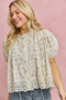 SO ME Floral Print Lace Trim Short Sleeves Blouse