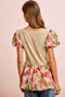 BiBi Floral Printed Bubble Sleeves and Hem Peplum Top
