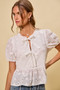 SO ME Cotton Eyelet Front Tie Short Sleeves Blouse