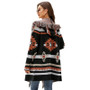 Autumn and winter sweater Fringed hooded knitting cardigan Geometric jacquard long sweater coat