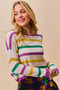 SO ME Mardi Gras Color Stripe Lightweight Sweater Top