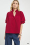 Umgee Textured Smocked Yoke Split-Neck Top