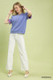 Umgee Puff Sleeve Button Front Top with Contrast Trim