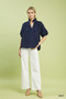 Umgee Textured Smocked Yoke Split-Neck Top