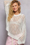 POL Openwork Round Neck High Low Knit Top