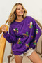 BiBi Fleur De Lis Sequin Patches Mardi Gras Sweatshirt
