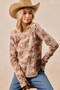 BiBi Floral Print Washed Waffle Thermal Top with Thumb