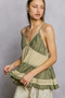 POL Button Front V-Neck Ruffled Cami with Pintuck Accents