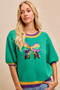 BiBi Mardi Gras Sequin Ribbon Patched Sweater