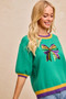 BiBi Mardi Gras Sequin Ribbon Patched Sweater