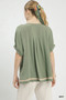 Umgee Linen Contrast Trim V-Neck Blouse