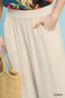 Umgee Linen Wide Leg Cropped Pants with Lace Trim