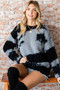 First Love Full Size Abstract Pattern Contrast Feather Yarn Sweater