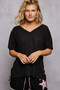 POL Ribbed Knit V-Neck Short Sleeve T-Shirt