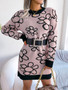 Wind Autumn and Winter Contrast Color Flower Long Sleeve Basic Knitting Sweater Dress