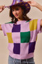 SO ME Mardi Gras Check Plaid Casual Sweater Top