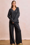 BiBi Two Tone Cord Rib Contrast Stitching V-Neck Top and Pants Set