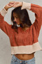 SO ME Chenille Cable Knit V Neck Contrast Cropped Sweater