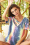 BiBi Tie Dye Terry V Neck Top With Double Strap