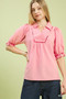 Umgee Scalloped Trim Blouse with Puff Sleeves