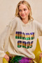 BiBi Mardi Gras Sequin Lattering Knit Top