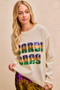 BiBi Mardi Gras Sequin Lattering Knit Top