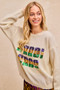 BiBi Mardi Gras Sequin Lattering Knit Top