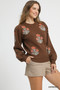 Umgee Floral Knit Sweater with Puff Sleeves