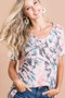BiBi Tie Dye Print Terry Deep U Neck Top