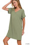 Zenana Brushed Dty Rolled Short Sleeve V-Neck Dress