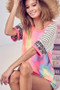 BiBi Tie Dye French Terry Top With Stripe Raglan