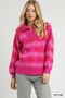 Umgee Floral Patterned Jacquard Quarter-Zip Pullover Sweater
