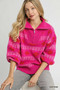 Umgee Floral Patterned Jacquard Quarter-Zip Pullover Sweater