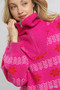 Umgee Floral Patterned Jacquard Quarter-Zip Pullover Sweater