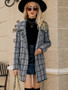 Fall/Winter Long Sweater Contrast Houndstooth Knitting Cardigan Chic Career Turndown Collar Trench Coat