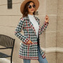 Fall/Winter Long Sweater Contrast Houndstooth Knitting Cardigan Chic Career Turndown Collar Trench Coat