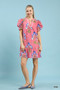 Umgee Floral Print Puff Sleeve Mini Dress with Scallop Trim