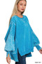 Zenana Acid Washed Batwing Sleeve Fleece Sweatshirt