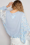 POL Round Neck Cropped Gauze Floral Pattern Top with Overlock Stitch Detail